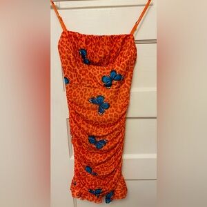 Angel Biba Orange Butterfly Spaghetti Strap Dress
